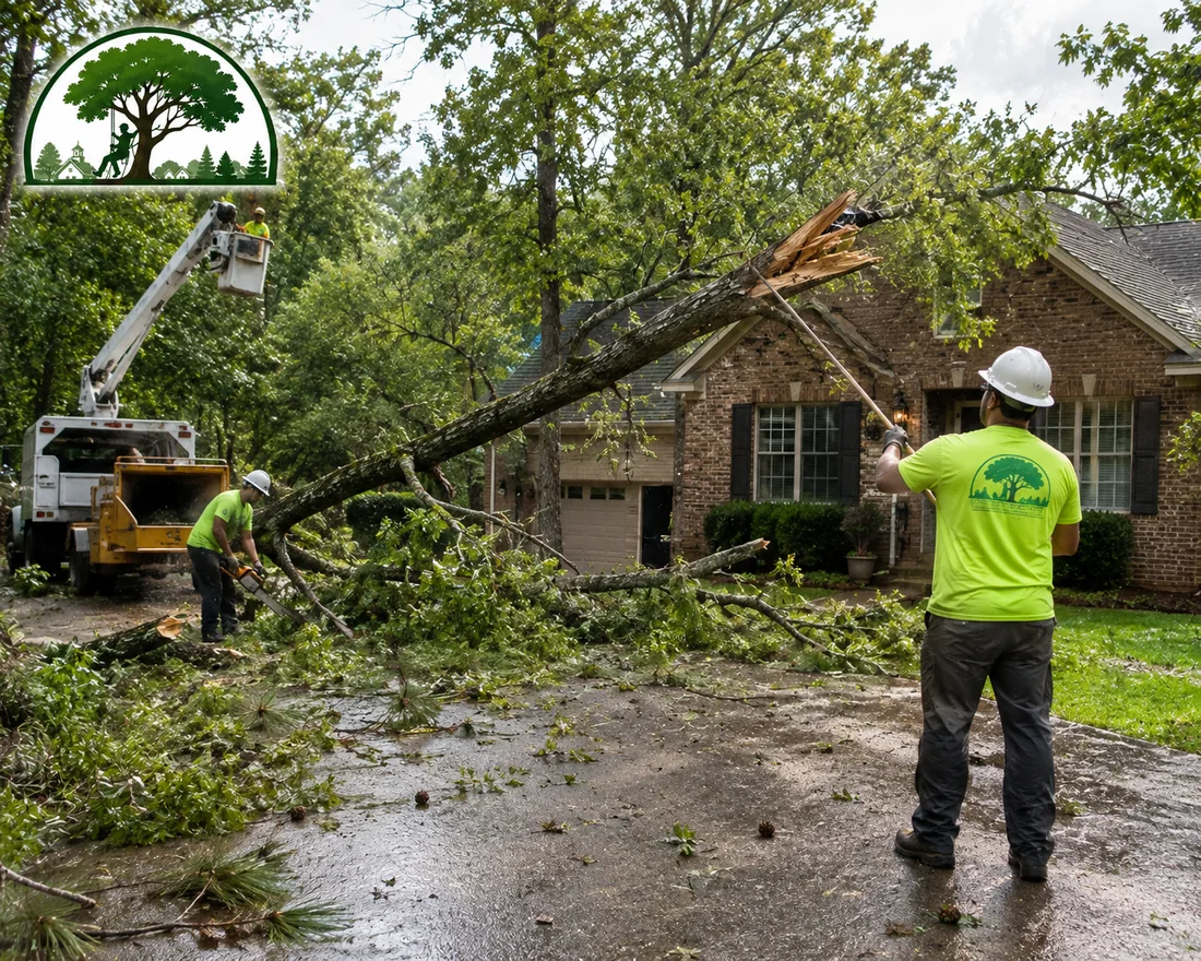 Crew clearing a storm-damaged tree from a driveway in Hickory Creek, Dallas GA